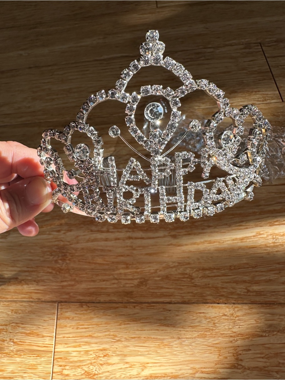 Happy Birthday Rhinestone Tiara Crown plus mini tiara - Silver Sparkle